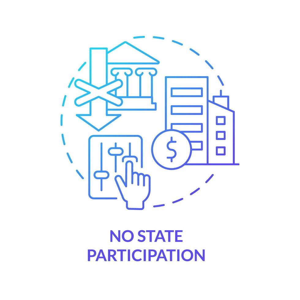 No state participation blue gradient concept icon. Country control free. Private sector feature abstract idea thin line illustration. Isolated outline drawing vector