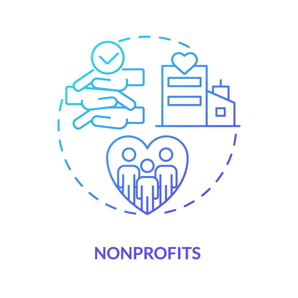Nonprofits blue gradient concept icon. Charity organization strategy. Companies in private sector abstract idea thin line illustration. Isolated outline drawing vector