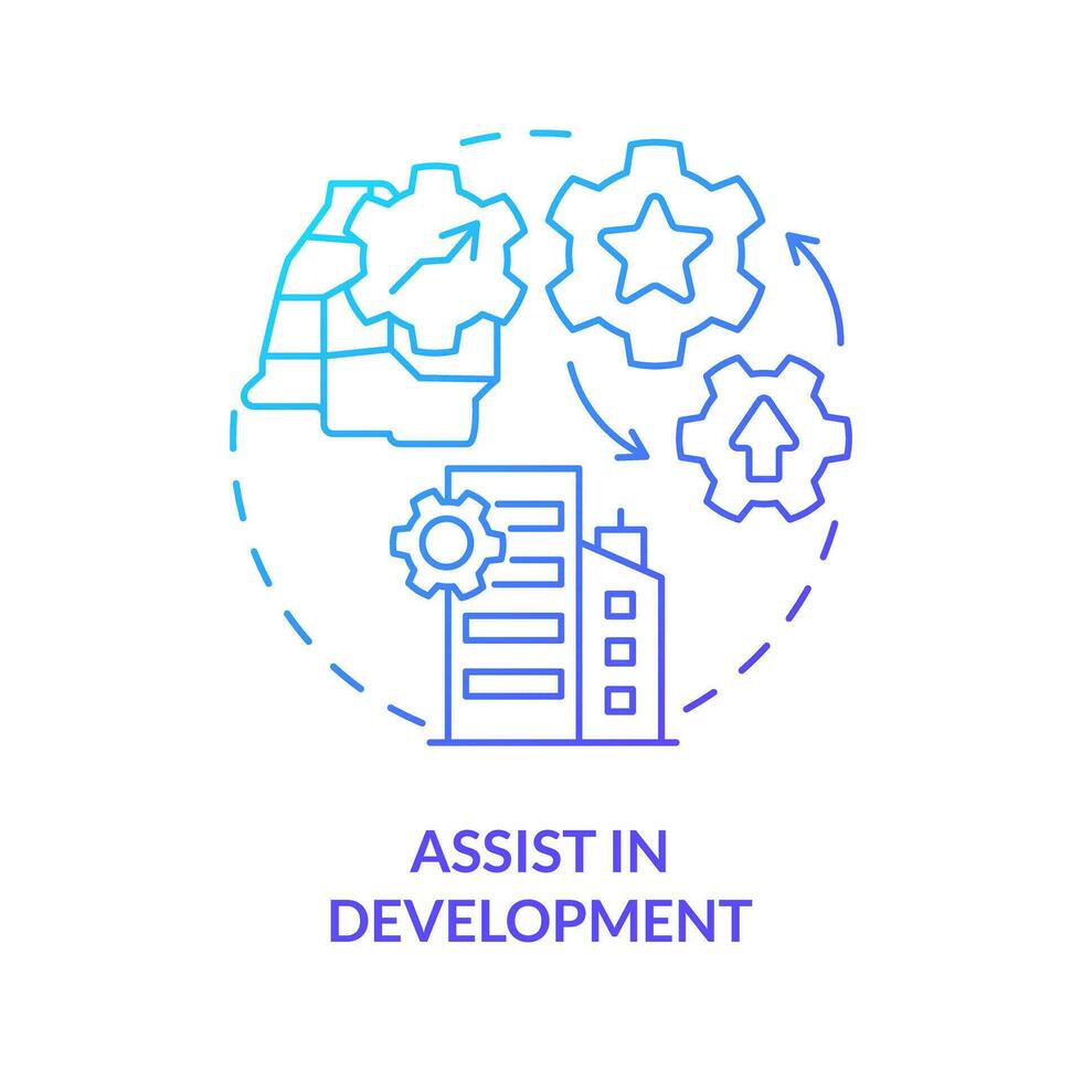 Assist in development blue gradient concept icon. Industrialization process. Private sector role abstract idea thin line illustration. Isolated outline drawing vector