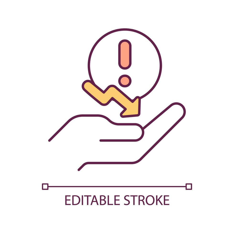 Development issue RGB color icon. Financial crisis. Company challenge. Stock market fall. Business recession. Isolated vector illustration. Simple filled line drawing. Editable stroke