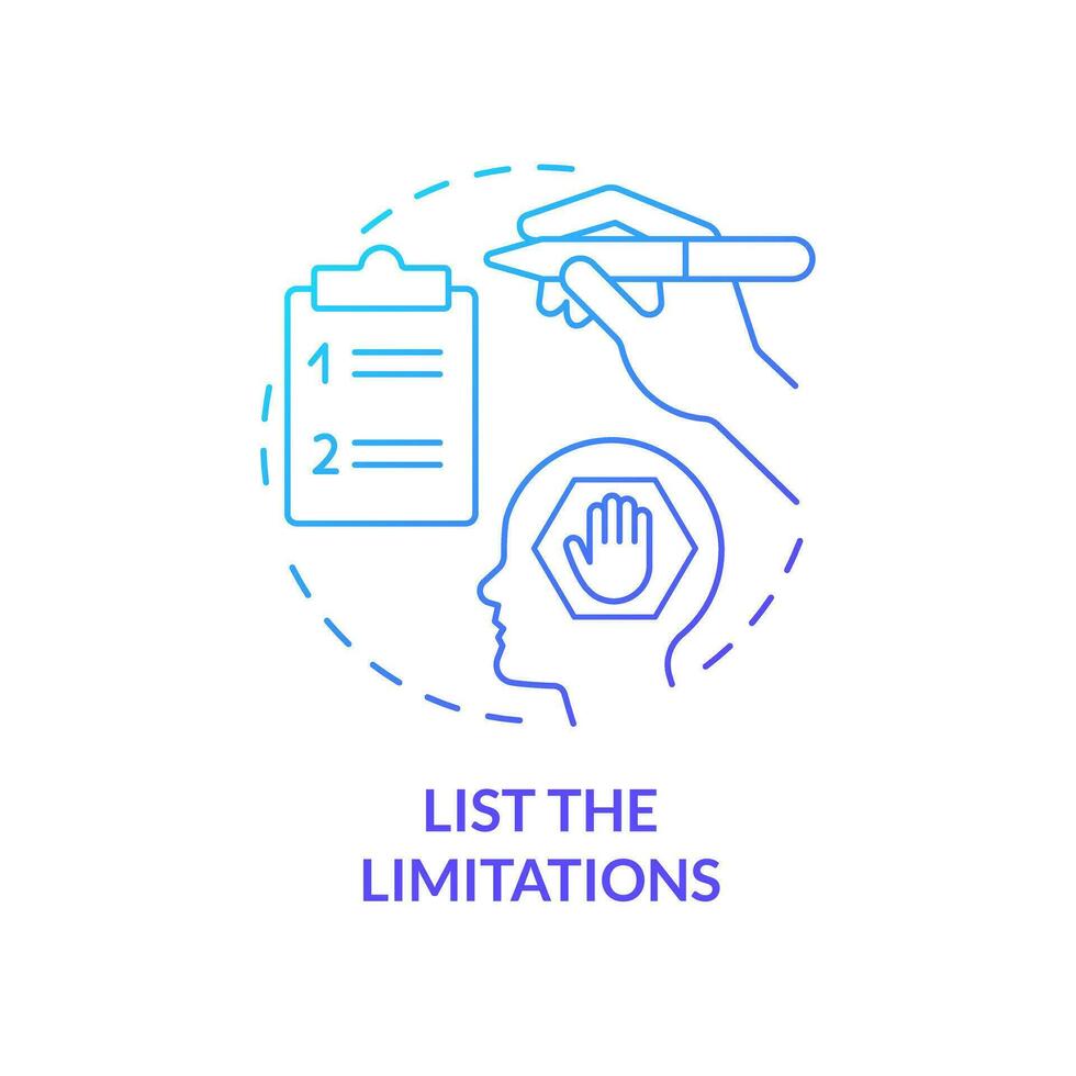 List limitations blue gradient concept icon. Self development. Removing personal barrier tip abstract idea thin line illustration. Isolated outline drawing vector