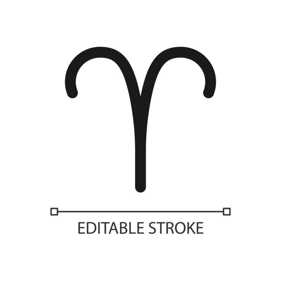Aries pixel perfect minimalistic linear icon. Zodiac element. Astrological ram. Birth constellation. Thin line illustration. Contour symbol. Vector outline drawing. Editable stroke