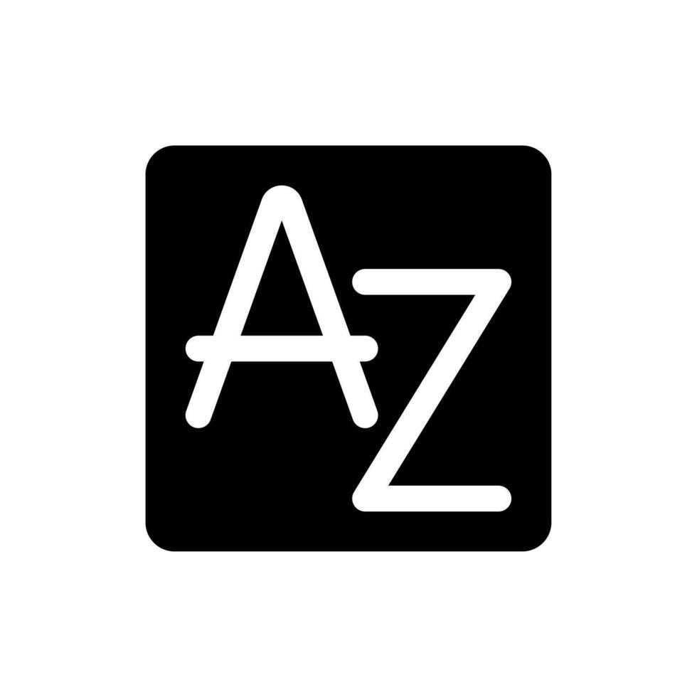 English alphabet black glyph ui icon. Vocabulary and dictionary. Translation. User interface design. Silhouette symbol on white space. Solid pictogram for web, mobile. Isolated vector illustration