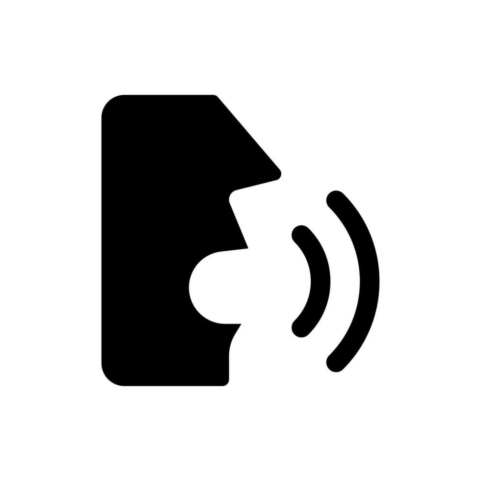 habla reconocimiento negro glifo ui icono. habla a texto. voz controlar software. usuario interfaz diseño. silueta símbolo en blanco espacio. sólido pictograma para web, móvil. aislado vector ilustración