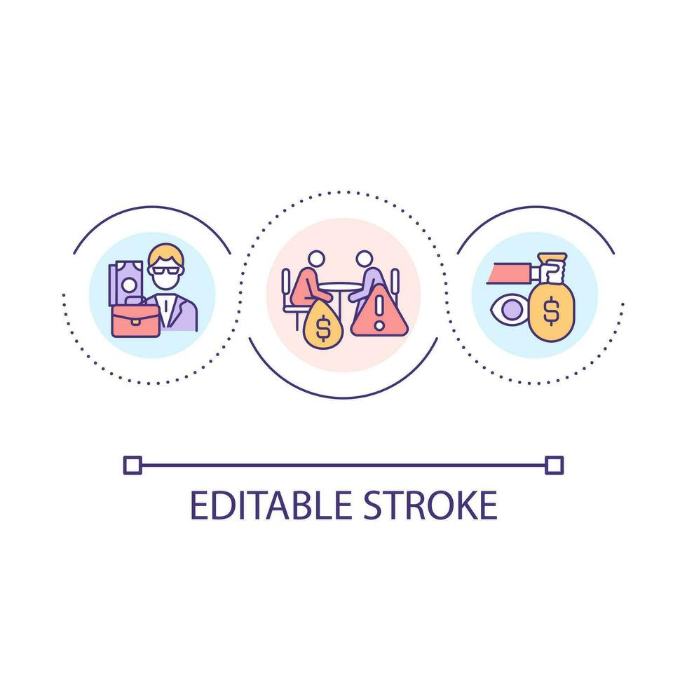 Receive bribery loop concept icon. Dealing with cheat. Corrupted agreement. Venality abstract idea thin line illustration. Isolated outline drawing. Editable stroke vector