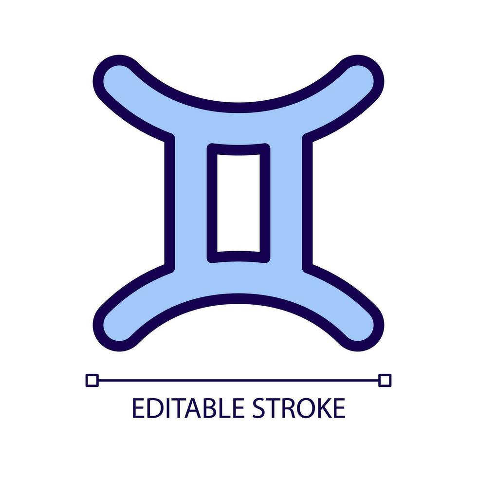 Gemini pixel perfect RGB color icon. Zodiac air element. Astrological sign twins. Personality differences. Isolated vector illustration. Simple filled line drawing. Editable stroke