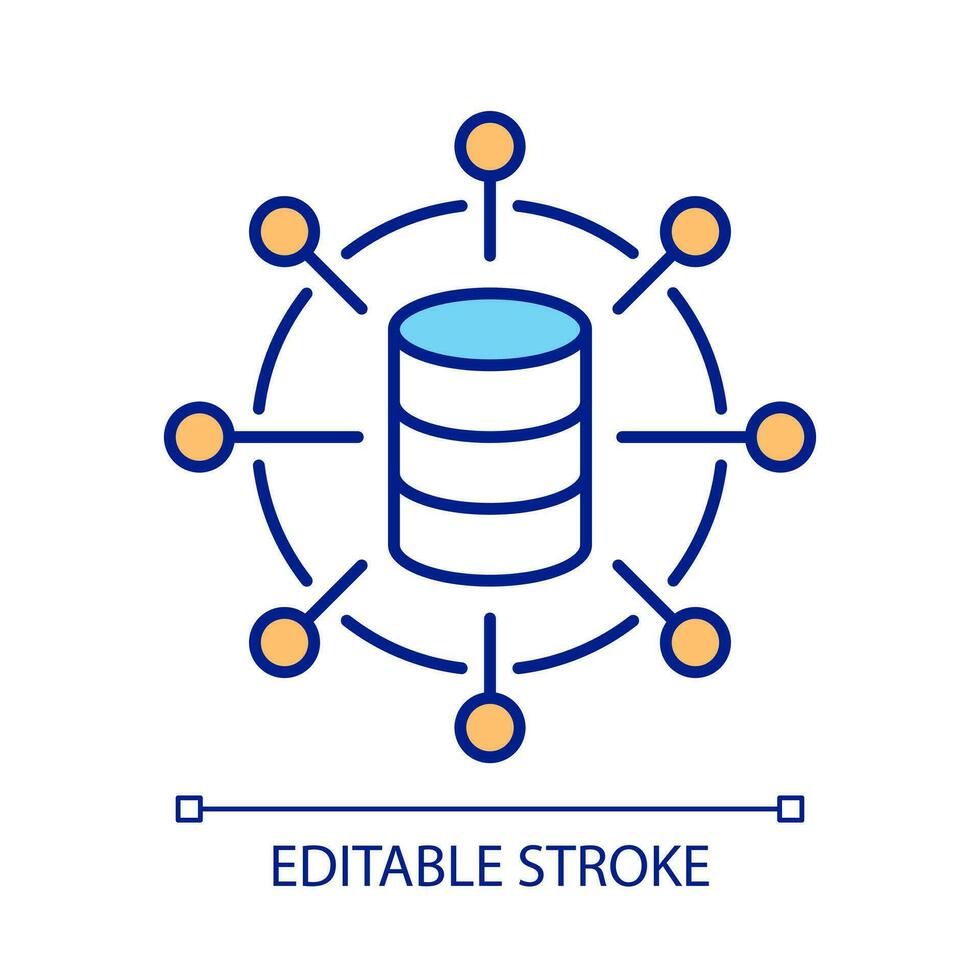 Database network RGB color icon. Cloud computing. Data center. Massive information. Wireless connection. Isolated vector illustration. Simple filled line drawing. Editable stroke