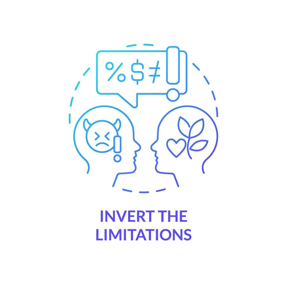 Invert limitations blue gradient concept icon. Mental health. Self growth. Overcoming hidden barrier tip abstract idea thin line illustration. Isolated outline drawing vector