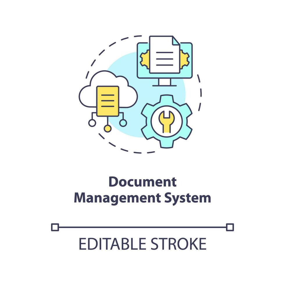 Document management system concept icon. Computerized files. Automated CMS solution abstract idea thin line illustration. Isolated outline drawing. Editable stroke vector