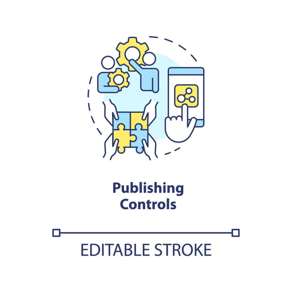 Publishing controls concept icon. Content managers. Social media. Digital marketing abstract idea thin line illustration. Isolated outline drawing. Editable stroke vector