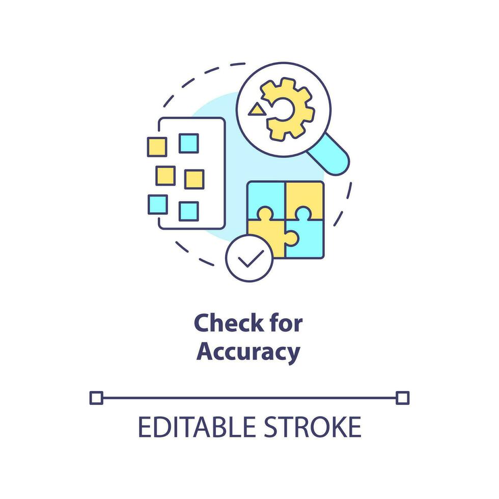 Check for accuracy concept icon. Test new platform. Audit CMS. Digital business tools abstract idea thin line illustration. Isolated outline drawing. Editable stroke vector