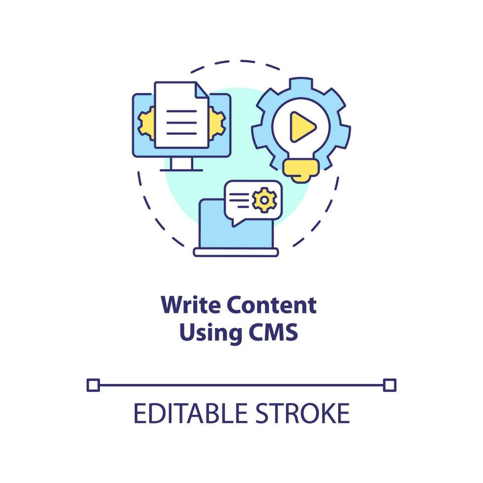 Write content using CMS concept icon. Optimizing creating process. Build site abstract idea thin line illustration. Isolated outline drawing. Editable stroke vector