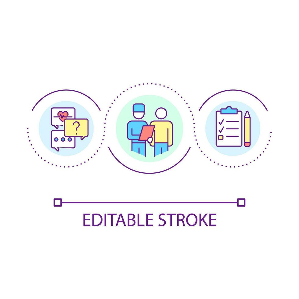 Heart examination loop concept icon. Medical consultation. Check cardiology wellness. Health care abstract idea thin line illustration. Isolated outline drawing. Editable stroke vector