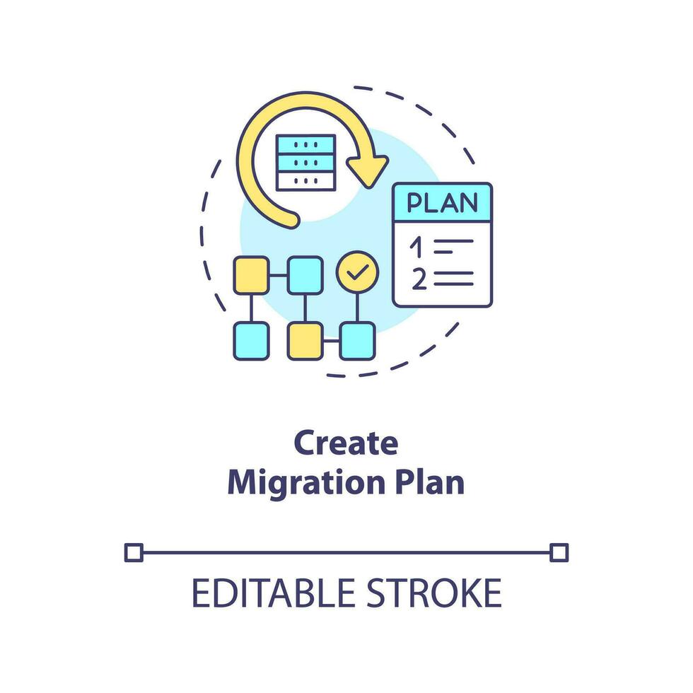Create migration plan concept icon. Moving website to new platform. Change CMS abstract idea thin line illustration. Isolated outline drawing. Editable stroke vector