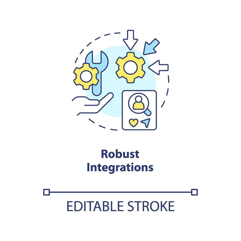 Robust integrations concept icon. Analyzing content tools. CMS aspects. Adjust site abstract idea thin line illustration. Isolated outline drawing. Editable stroke vector