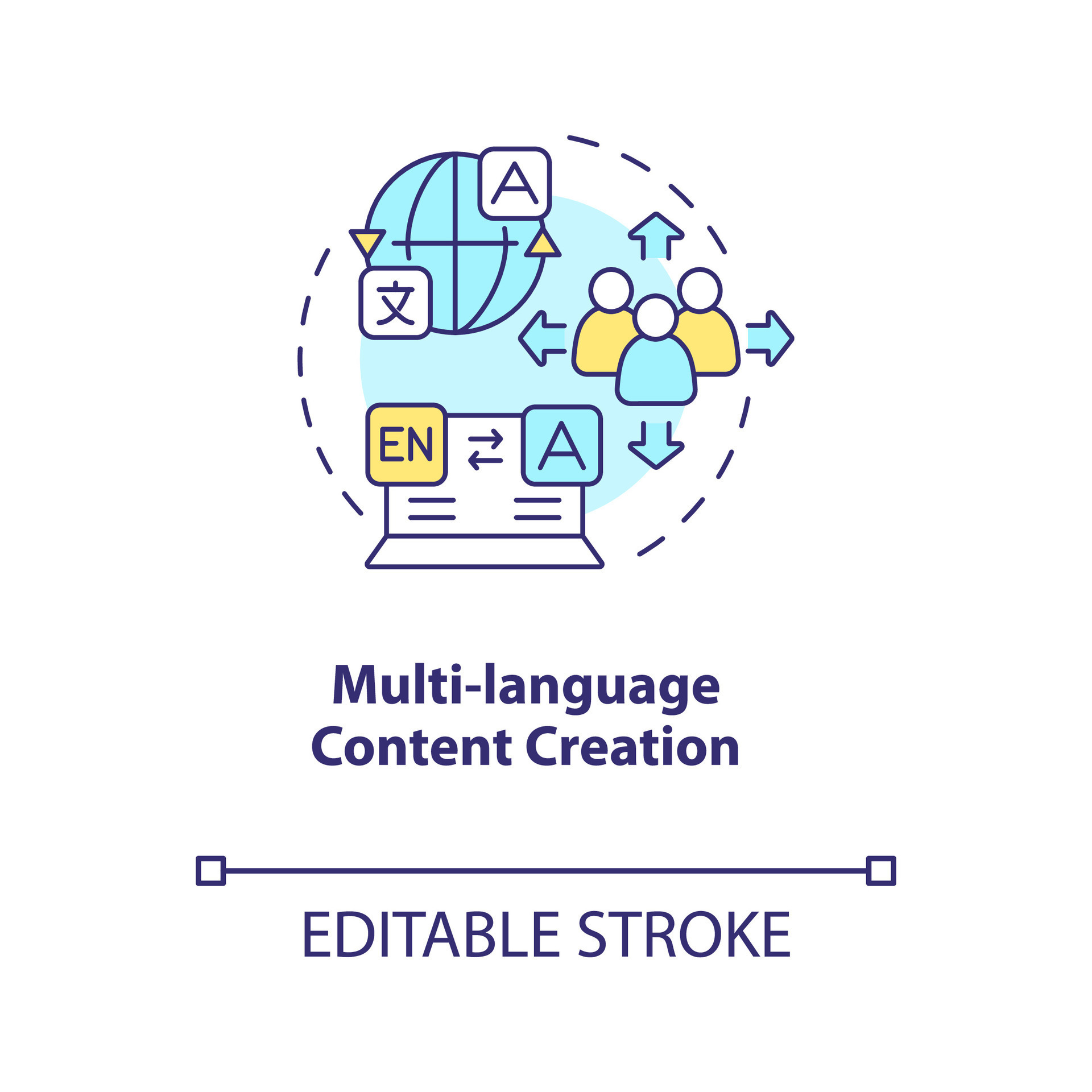 Multi-language content creation concept icon. Translated versions of ...