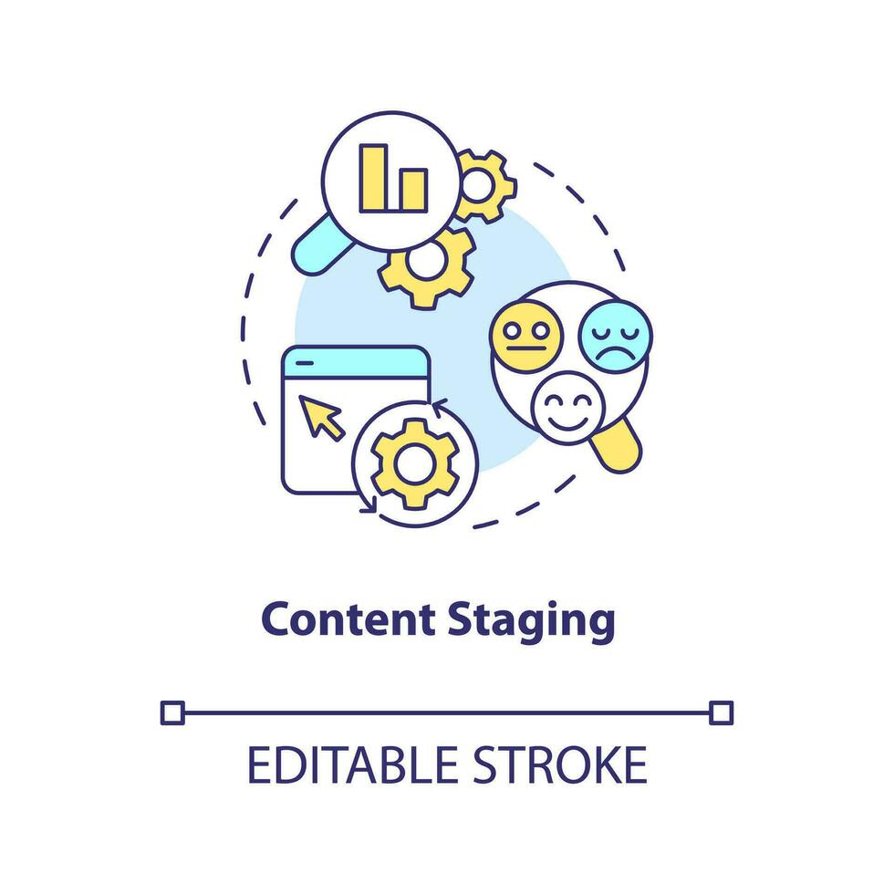 Content staging concept icon. Review before publishing. Test version. CMS feature abstract idea thin line illustration. Isolated outline drawing. Editable stroke vector