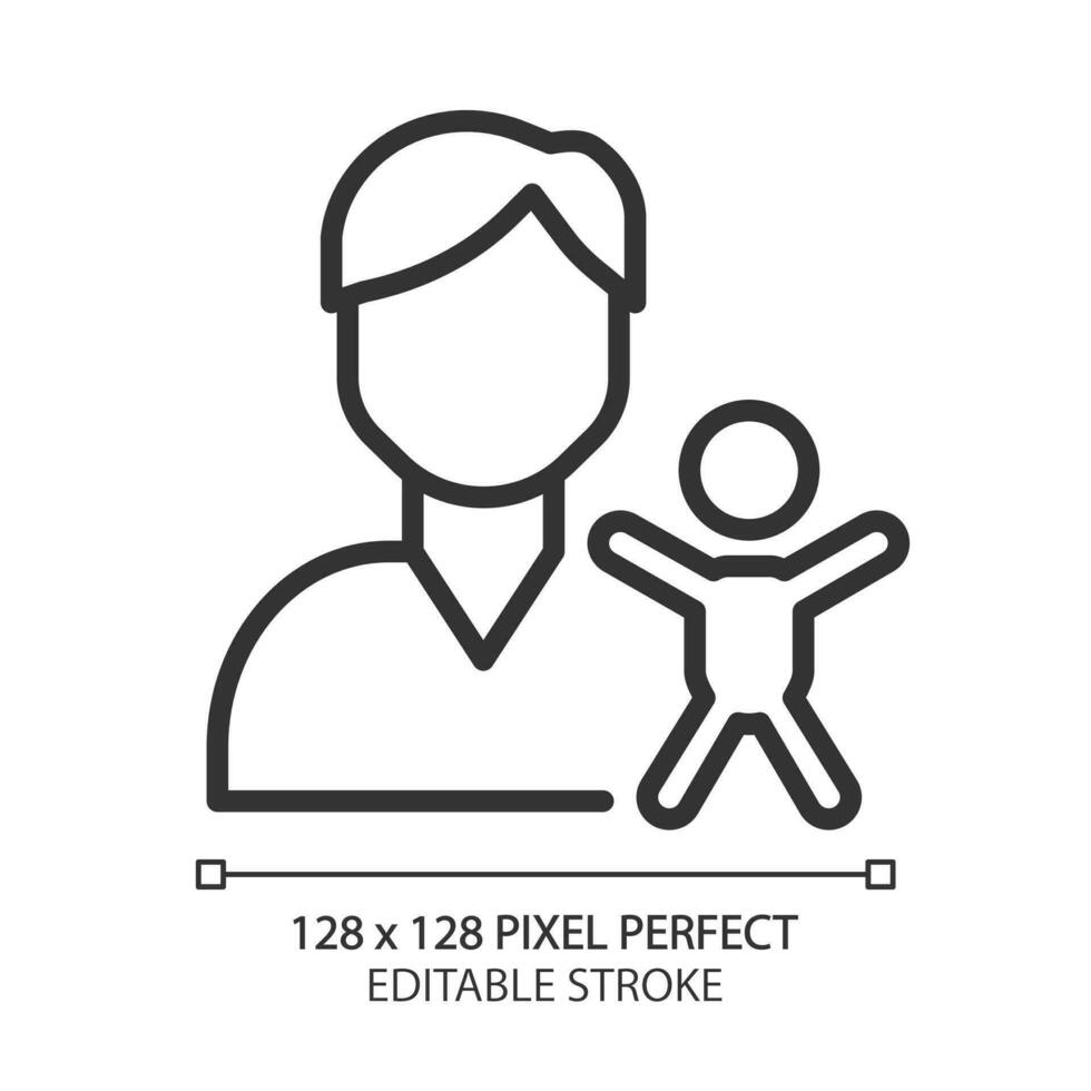 Pediatrics pixel perfect linear icon. Medical care of children. Diagnostics and treatment. Healthcare service. Thin line illustration. Contour symbol. Vector outline drawing. Editable stroke