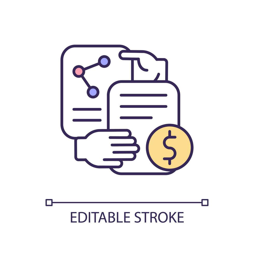 Financial analytics service RGB color icon. Studying of corporate budget. Money management. Banking account. Isolated vector illustration. Simple filled line drawing. Editable stroke
