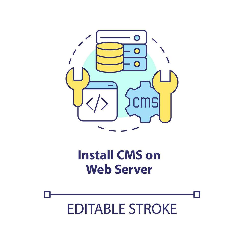Install CMS on web server concept icon. Site adjusting. Building website. Internet abstract idea thin line illustration. Isolated outline drawing. Editable stroke vector