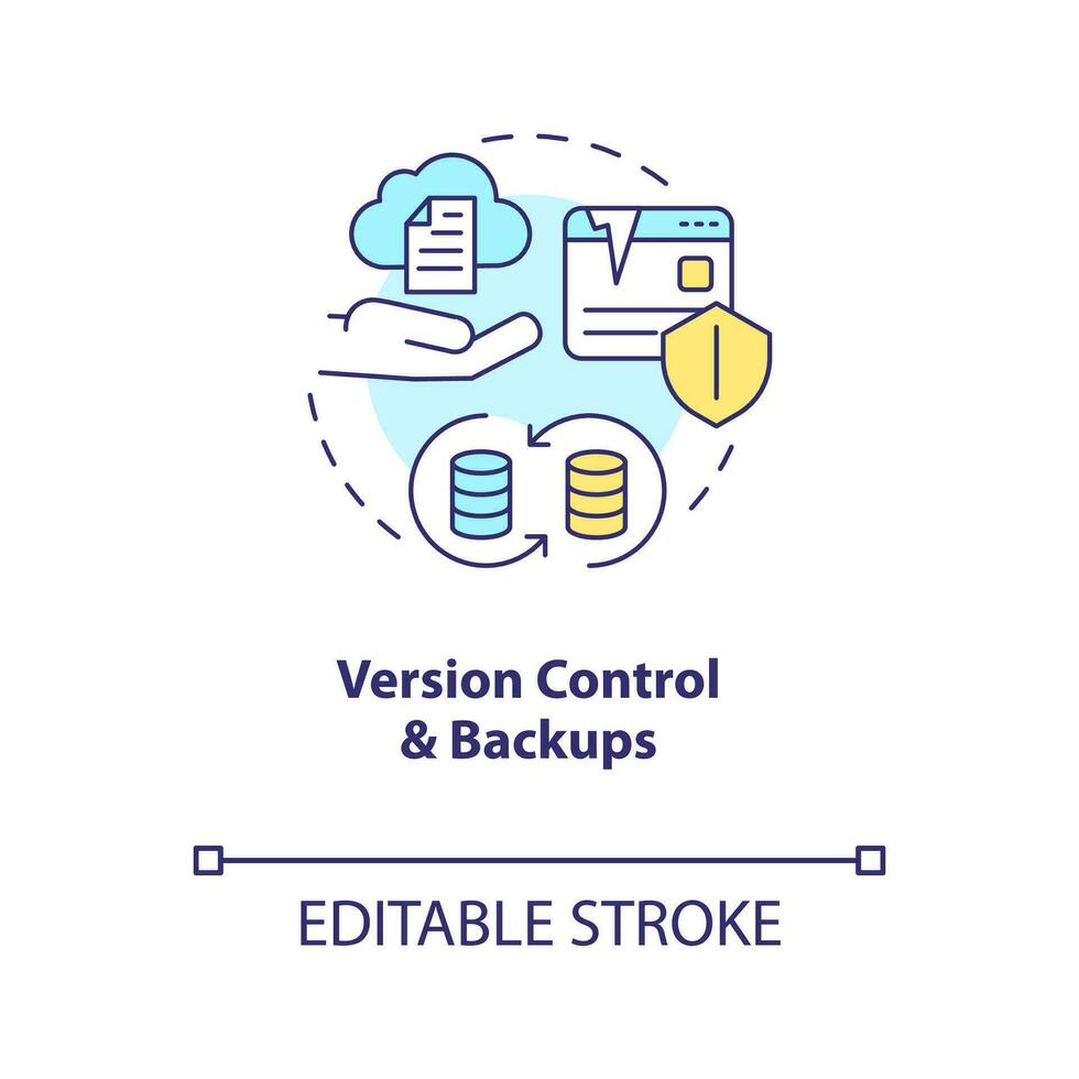 Version control and backups concept icon. Prevent data loss. Save digital information abstract idea thin line illustration. Isolated outline drawing. Editable stroke vector