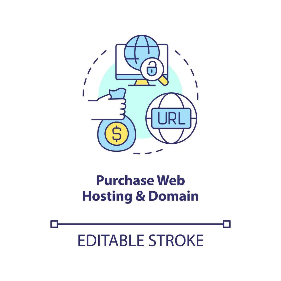 Purchase web hosting and domain concept icon. Online service. Create website abstract idea thin line illustration. Isolated outline drawing. Editable stroke vector