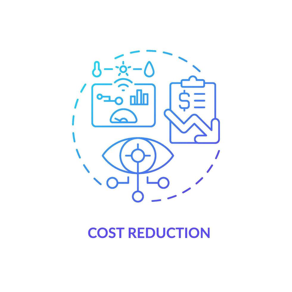 Cost reduction blue gradient concept icon. IoT in business benefit. Provide sensors devices abstract idea thin line illustration. Isolated outline drawing vector