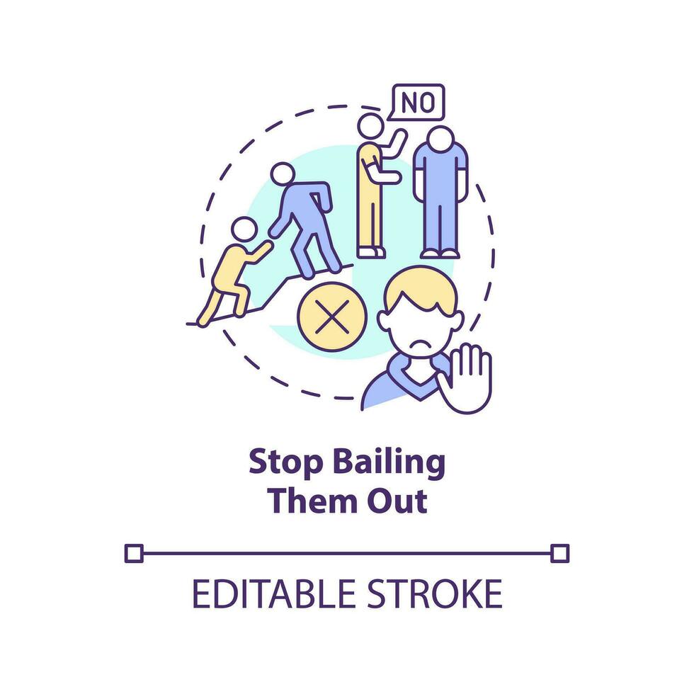 Stop bailing them out concept icon. Teaching teenager responsibility abstract idea thin line illustration. Isolated outline drawing. Editable stroke vector