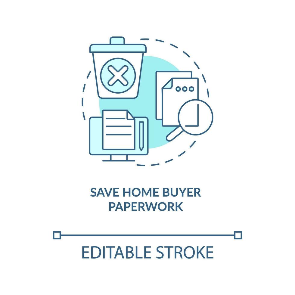 Save home buyer paperwork turquoise concept icon. Closing documents tip abstract idea thin line illustration. Isolated outline drawing. Editable stroke vector