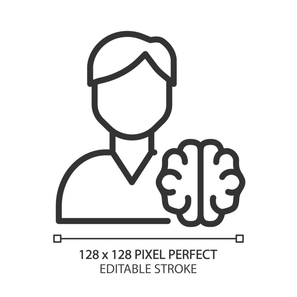 Neurology pixel perfect linear icon. Diagnostics and treatment of brain disorders. Neural system. Spinal cord. Thin line illustration. Contour symbol. Vector outline drawing. Editable stroke