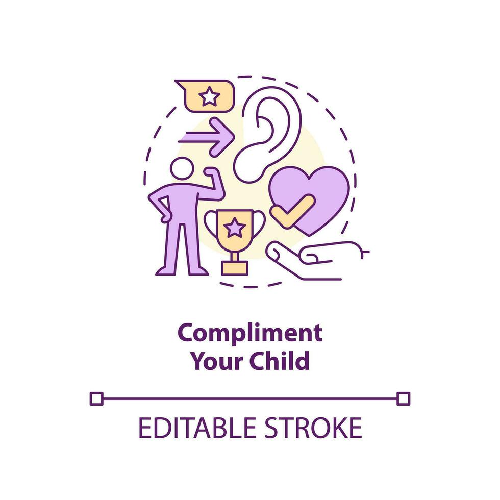 Compliment your child concept icon. Mark achievement. Promoting self esteem in teen abstract idea thin line illustration. Isolated outline drawing. Editable stroke vector