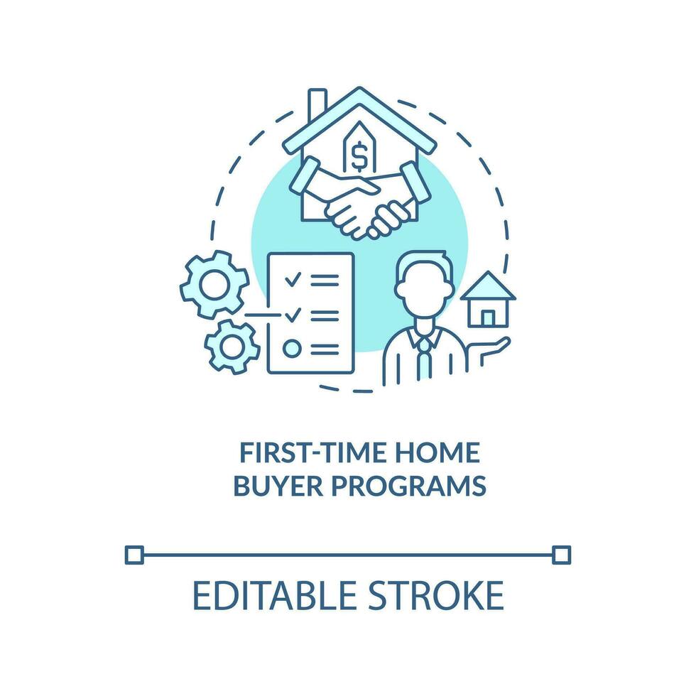 First time home buyer programs turquoise concept icon. Buy house. Real estate grants abstract idea thin line illustration. Isolated outline drawing. Editable stroke vector