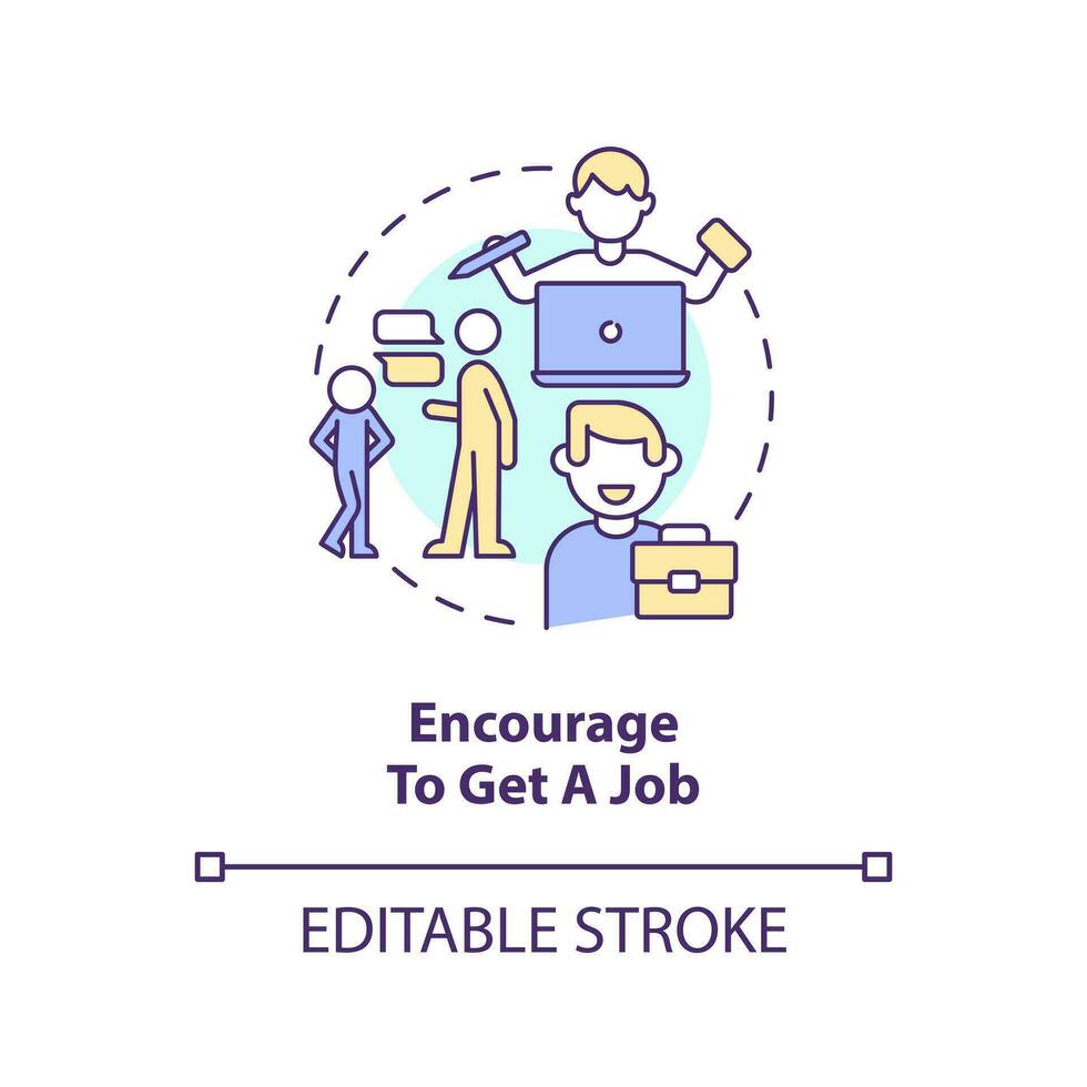 Encourage to get job concept icon. Teaching teenager responsibility abstract idea thin line illustration. Isolated outline drawing. Editable stroke vector