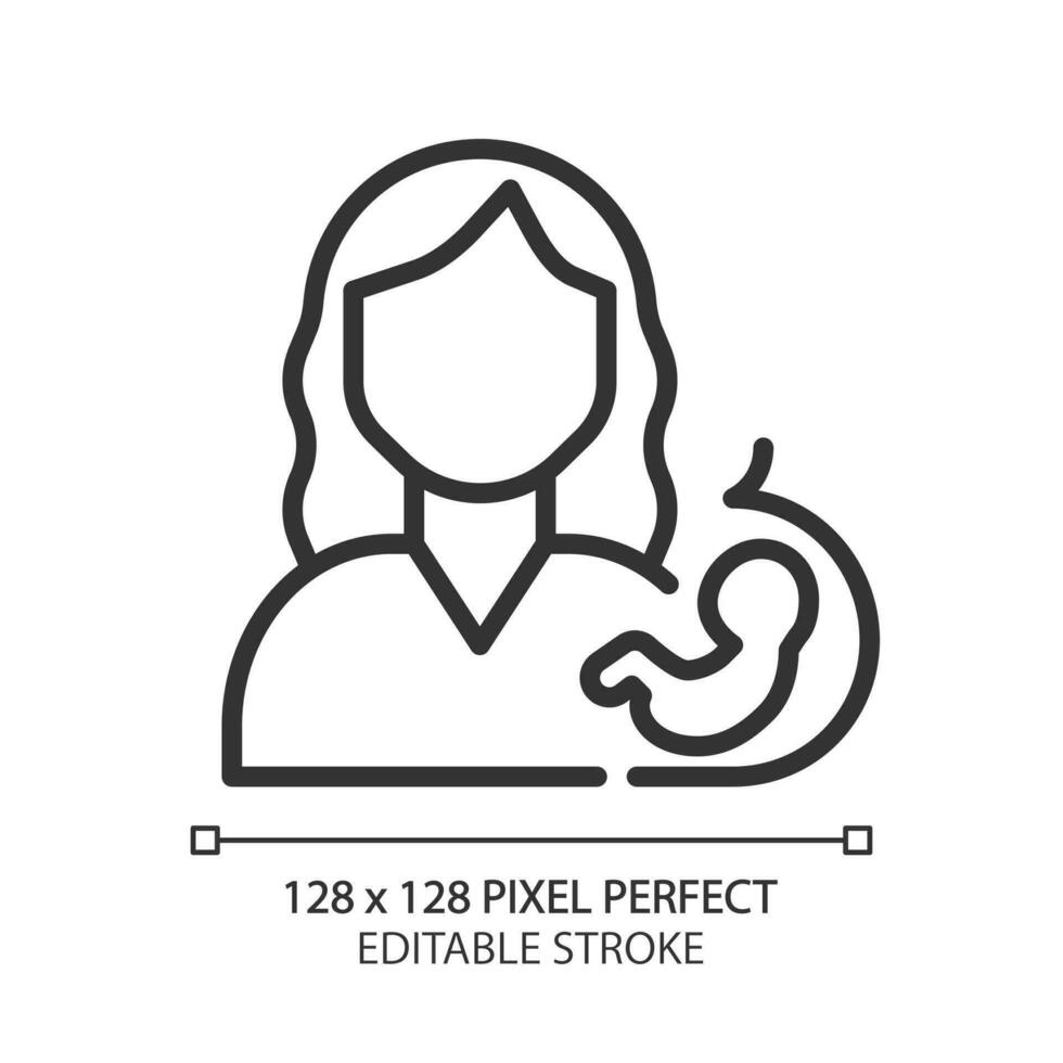 Prenatal care pixel perfect linear icon. Planning pregnancy. Mother and baby health screening. Pregnant woman checkup. Thin line illustration. Contour symbol. Vector outline drawing. Editable stroke