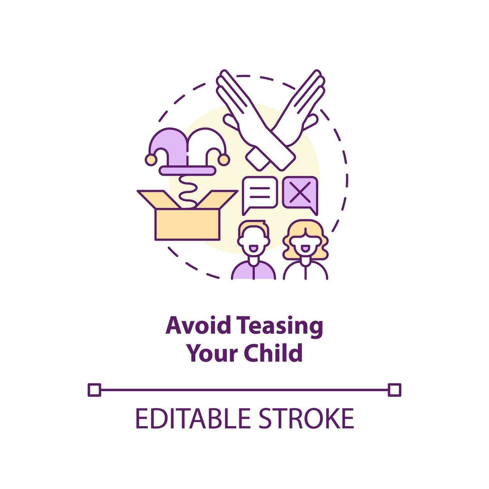 Avoid teasing your child concept icon. Promoting self esteem in teens abstract idea thin line illustration. Isolated outline drawing. Editable stroke vector