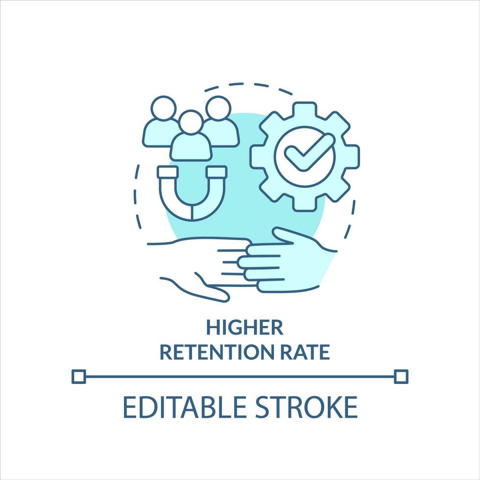 Higher retention rate turquoise concept icon. Talents magnet. Employees engagement abstract idea thin line illustration. Isolated outline drawing. Editable stroke vector