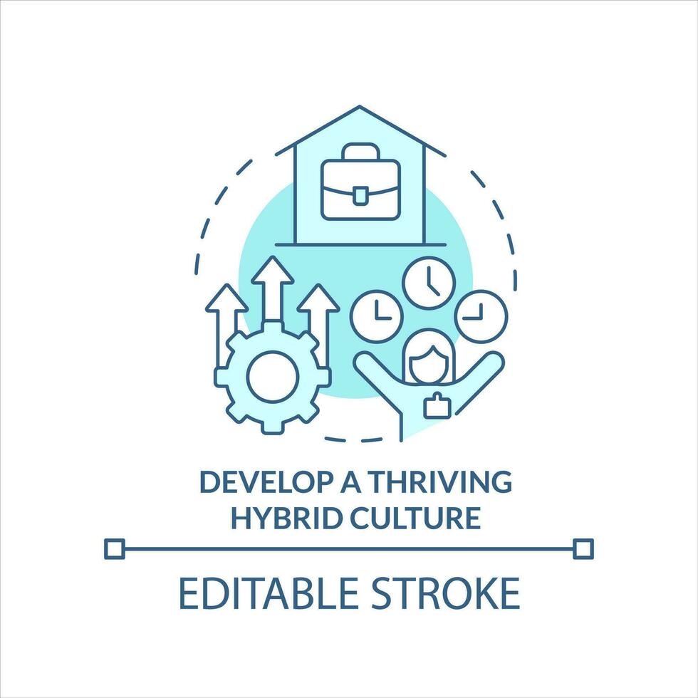 Develop thriving hybrid culture turquoise concept icon. Flexible work arrangement abstract idea thin line illustration. Isolated outline drawing. Editable stroke vector