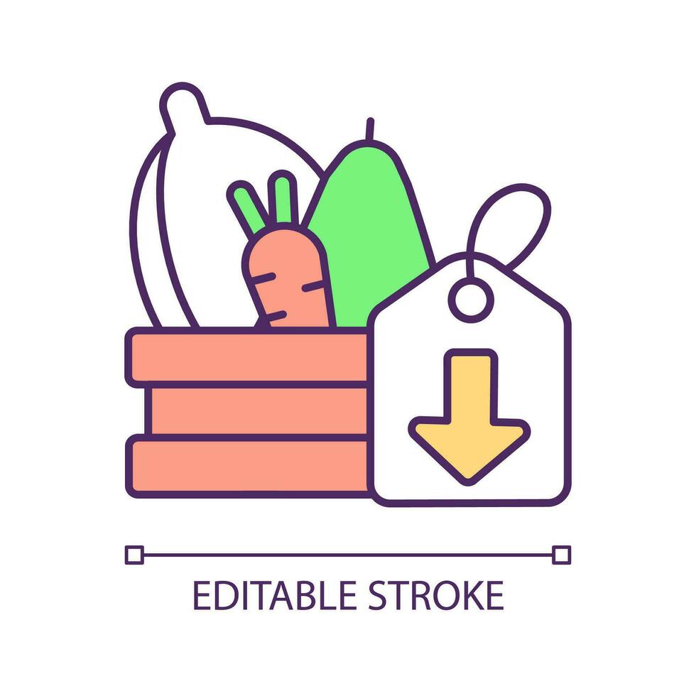 Food prices inflation RGB color icon. Rising consumption costs. Farming products challenges. Economic crisis. Isolated vector illustration. Simple filled line drawing. Editable stroke