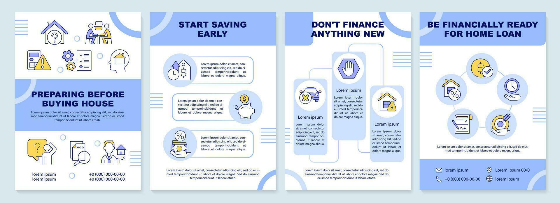 Preparing before buying house brochure template. Real estate. Leaflet design with linear icons. Editable 4 vector layouts for presentation, annual reports