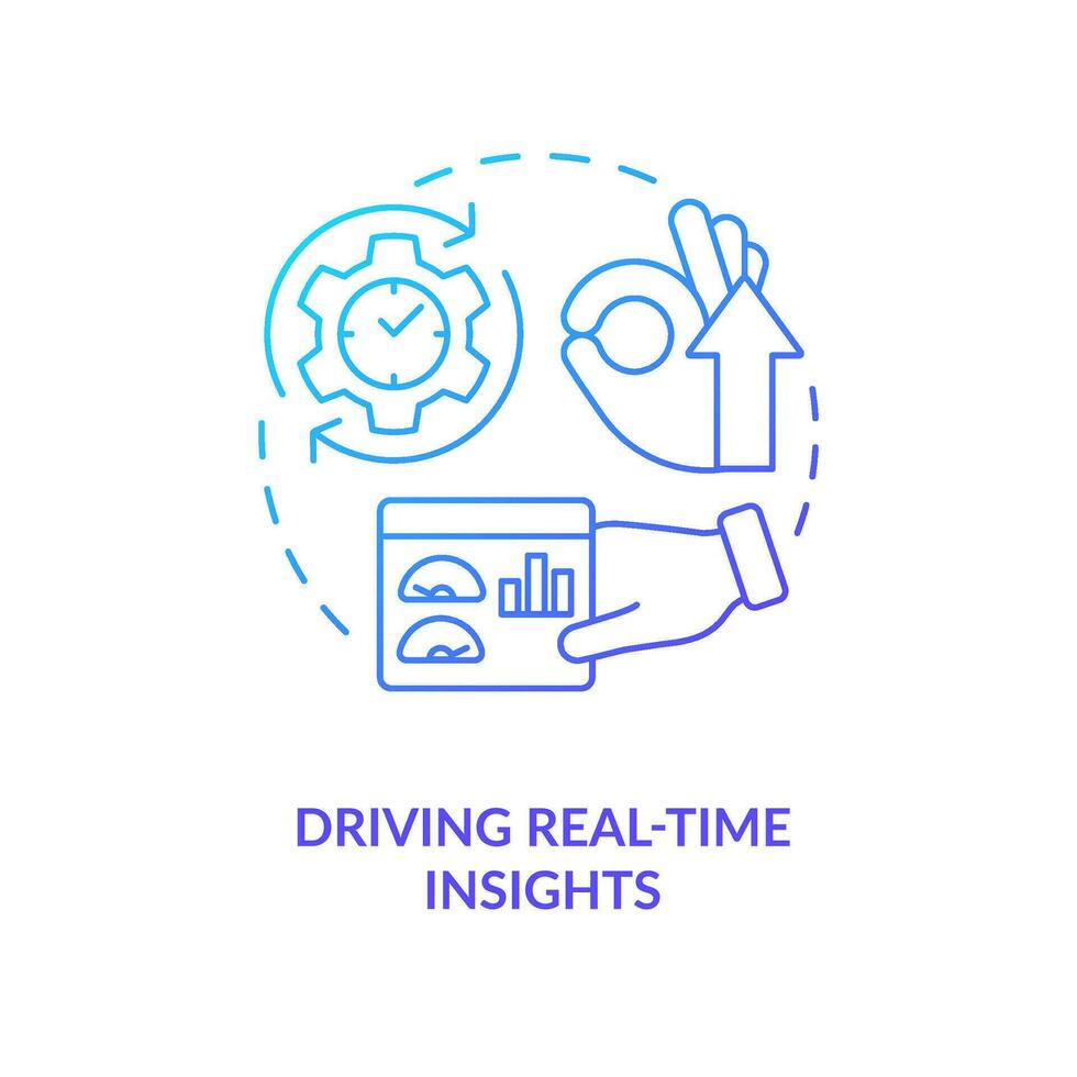 Generate real-time insights blue gradient concept icon. Improve business strategy. Provide ideas abstract idea thin line illustration. Isolated outline drawing vector