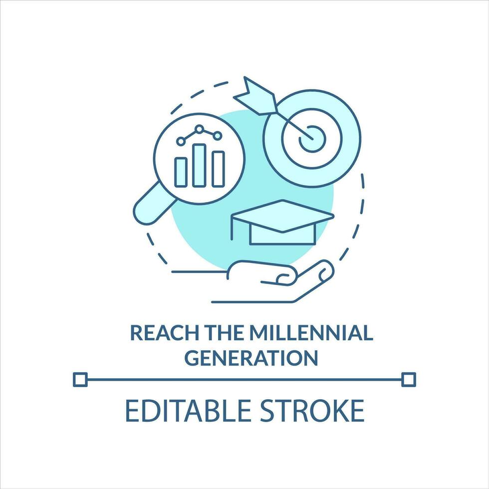 Reach millennial generation turquoise concept icon. Gen Z talents engagement abstract idea thin line illustration. Isolated outline drawing. Editable stroke vector