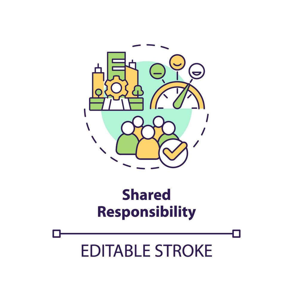 Shared responsibility concept icon. Living community. Apartment building. Personal accountability. Social engagement abstract idea thin line illustration. Isolated outline drawing. Editable stroke vector