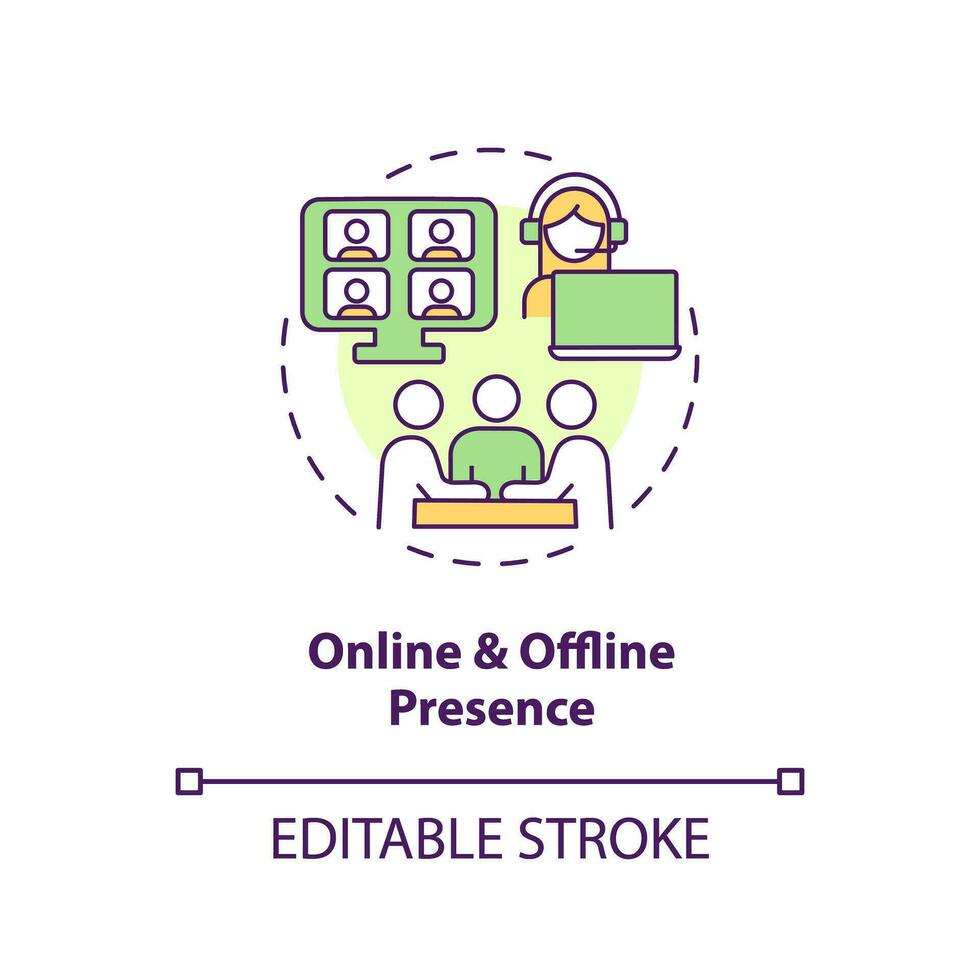 Online and offline presence concept icon. Social media. Small community. Internet chat. Blog forum. Interest group abstract idea thin line illustration. Isolated outline drawing. Editable stroke vector