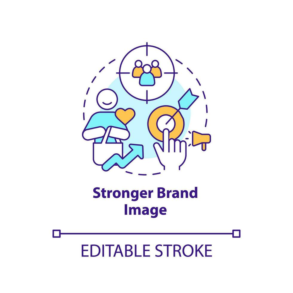 Stronger brand image concept icon. Build credibility. Market segmentation benefit abstract idea thin line illustration. Isolated outline drawing. Editable stroke vector