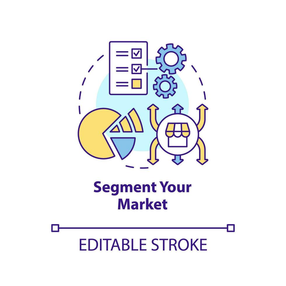 Segment your market concept icon. Characteristics. Get started with segmentation abstract idea thin line illustration. Isolated outline drawing. Editable stroke vector