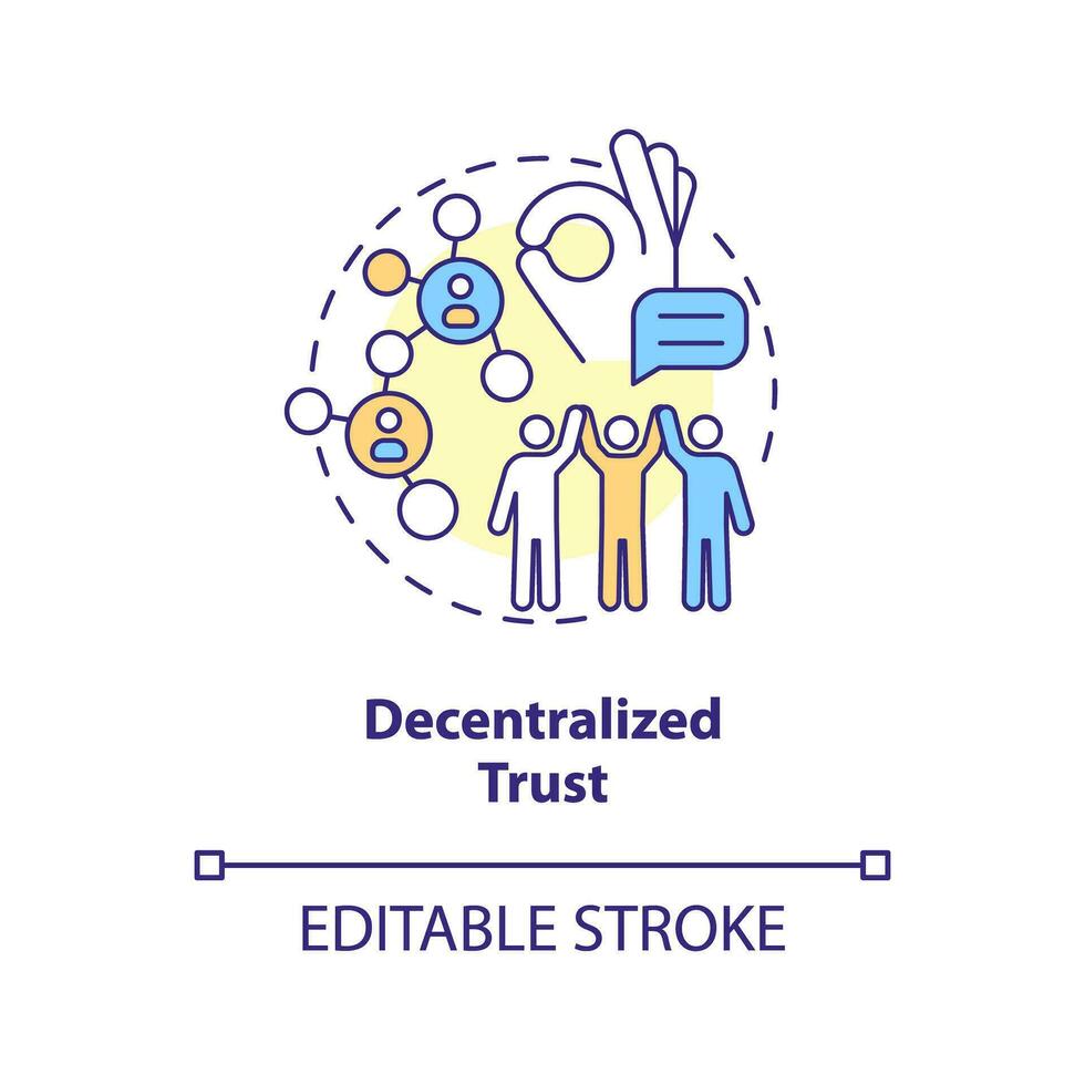 Decentralized trust concept icon. People community. Direct access. Content creator. Support network. Social media abstract idea thin line illustration. Isolated outline drawing. Editable stroke vector