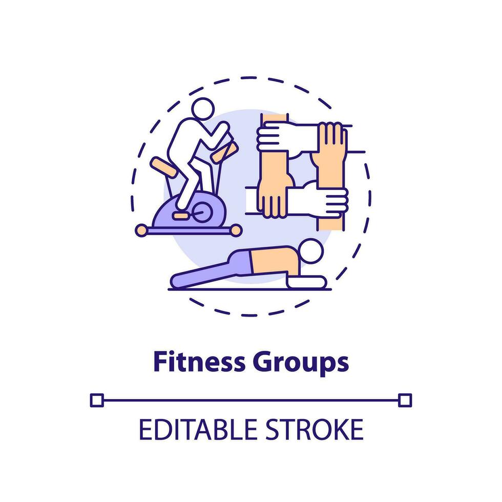 Fitness groups concept icon. Sport activity. Physical exercise. Training together. Small group. Community support abstract idea thin line illustration. Isolated outline drawing. Editable stroke vector