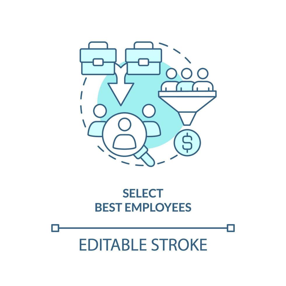 Select best employees turquoise concept icon. Bring company teams together abstract idea thin line illustration. Isolated outline drawing. Editable stroke vector