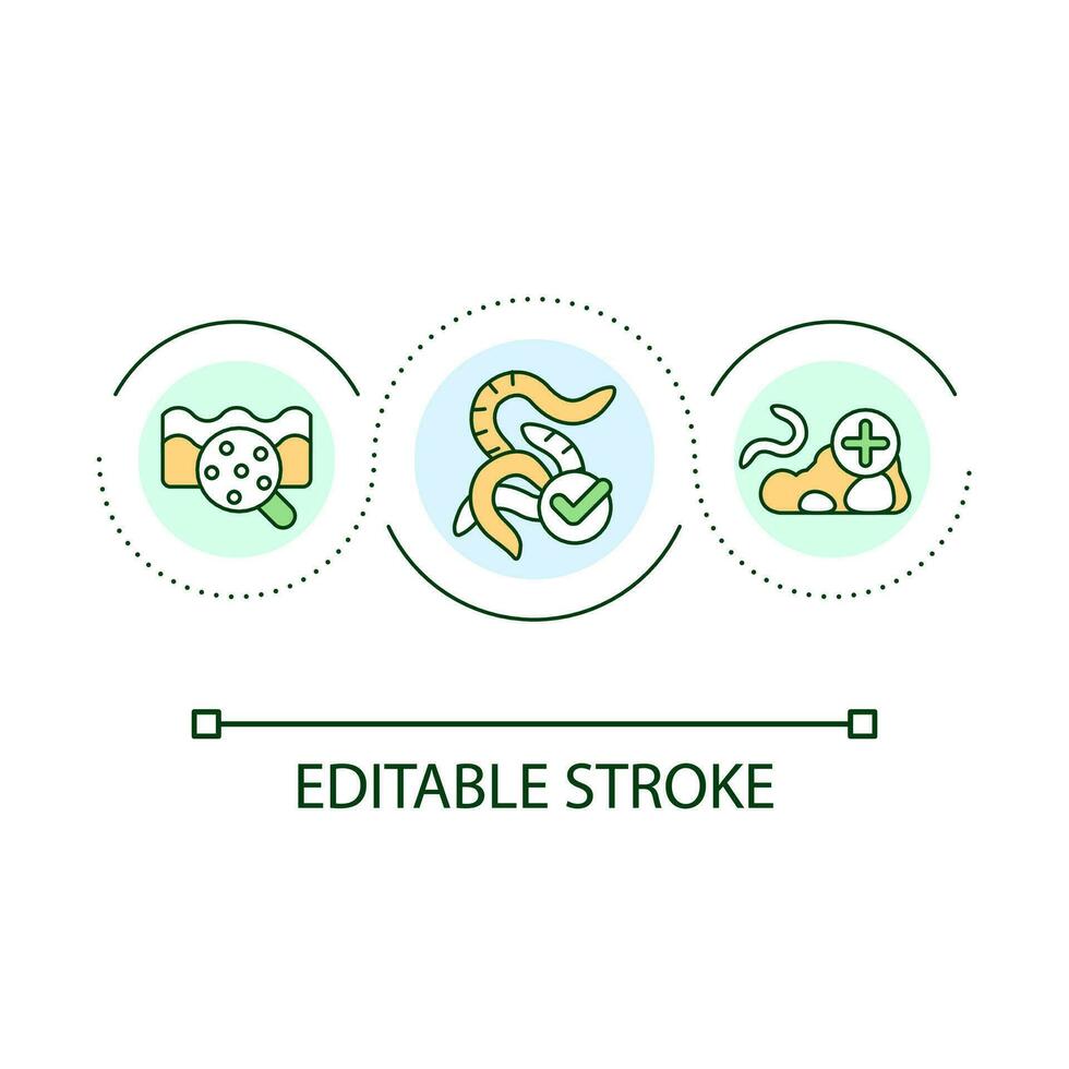 Earthworms loop concept icon. Indicator of healthy soil. Warms in ground. Cultivation abstract idea thin line illustration. Isolated outline drawing. Editable stroke vector