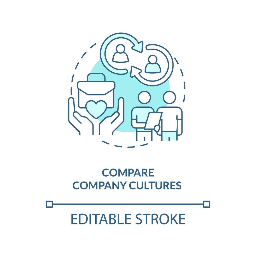 Compare company cultures turquoise concept icon. Small business merger guide abstract idea thin line illustration. Isolated outline drawing. Editable stroke vector